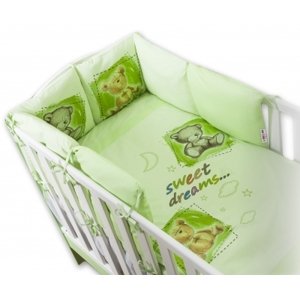 Baby Nellys Povlečení s polštářkovým mantinelem Sweet Dreams by TEDDY - zelený, vel. 120x90