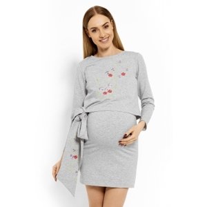 Be MaaMaa Elegantní těhotenské šaty, tunika s výšivkou a stuhou - sv. šedé (kojící), vel. L/XL
