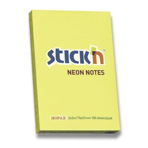 Samolepicí bloček Hopax Stick’n Notes Neon žlutý