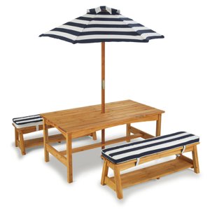 Kidkraft ® Dětská zahradní souprava s lavičkami, polštáři a slunečníkem, marine modrá