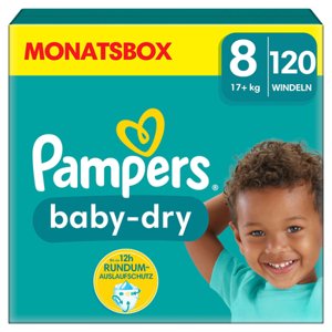 Pampers Baby-Dry, velikost 8, 17+kg, měsíční balení (1 x 120 plenek)