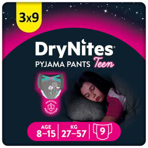 Huggies DryNites pyžamové kalhoty jednorázové dívky 8-15 let 3 x 9 kusů