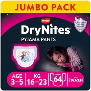 Huggies Jednorázové pyžamové kalhoty DryNites pro dívky Disney Design 3-5 let jumbo pack 4 x 16