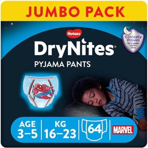 Huggies Jednorázové pyžamové kalhoty DryNites pro chlapce Marvel Design 3-5 let jumbo balení 4 x 16 ks