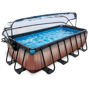 Bazén EXIT Wood 400x200x100cm s krytem, Sand filtrem a tepelným čerpadlem, hnědý
