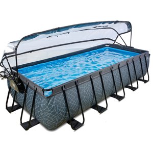EXIT Stone Bazén 540x250x100cm s krytem, Sand filtrem a tepelným čerpadlem, šedý