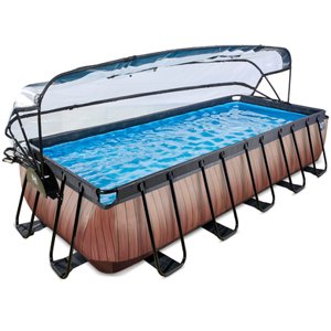 Bazén EXIT Wood 540x250x100cm s krytem, Sand filtrem a tepelným čerpadlem, hnědý