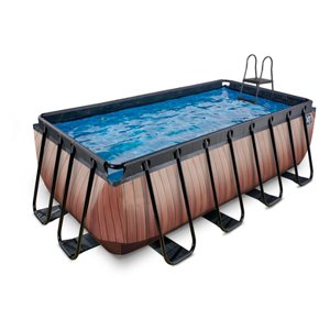 EXIT rámový bazén 4x2x1,22 m (12V filtrační čerpadlo) - dřevěná optika