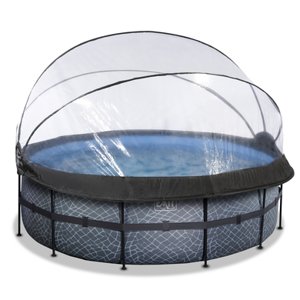 Rámový bazén EXIT ø427x122cm (12v Sand filtr) - šedý + střešní okno + tepelné čerpadlo
