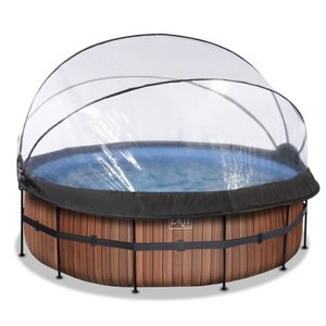 Rámový bazén EXIT ø427x122cm (12v Sand filtr) - dřevěná optika + střešní okno + tepelné čerpadlo