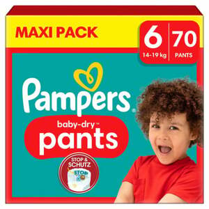 Pampers Dětské suché kalhoty, velikost 6 Extra Large 14-19 kg, Maxi balení (1 x 70 kalhot)
