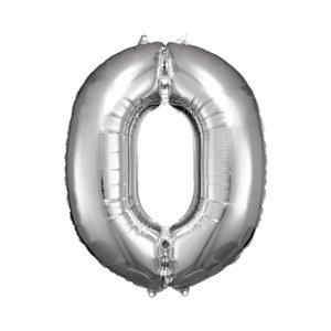 Balónek fóliový 88 cm číslo 0 stříbrný Albi