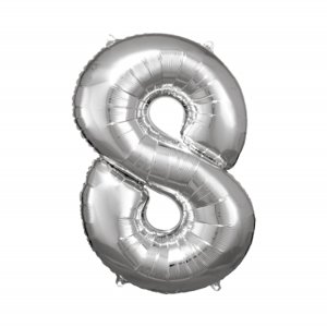 Balónek fóliový 88 cm číslo 08 stříbrný Albi