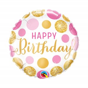 Balónek fóliový Happy Birthday Kolo s puntíky růžové/zlaté Albi