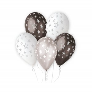 Balónky latexové hvězdy stříbrné, bílé, černé 6 ks Albi