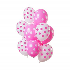 Balónky latexové růžové, bílé s puntíky 12 ks Albi